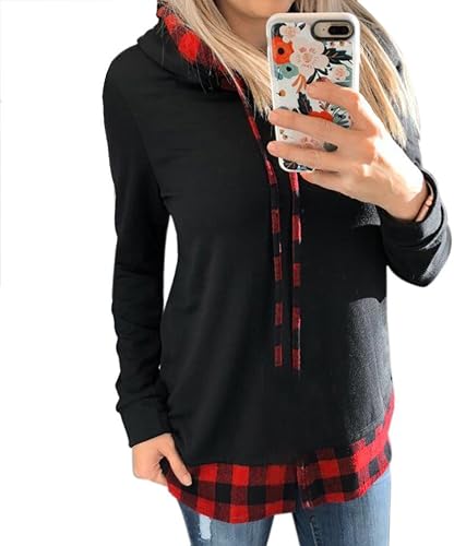 Download Toamen Femmes Sweat à Capuche O-Cou Manche Longue Treillis Tops Mélange de Coton Automne/Hiver Mode PDF