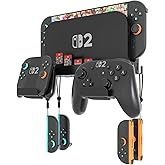KUNSLUCK Switch 2 Wall Mount - Wall Mount Stand for Nintendo Switch 2 (2025) Console, Joy-Con, Game Cards - Space-Saving Dock with Cooling Vent Design & Easy Installation – All-in-One Wall Holder Organizer Kit