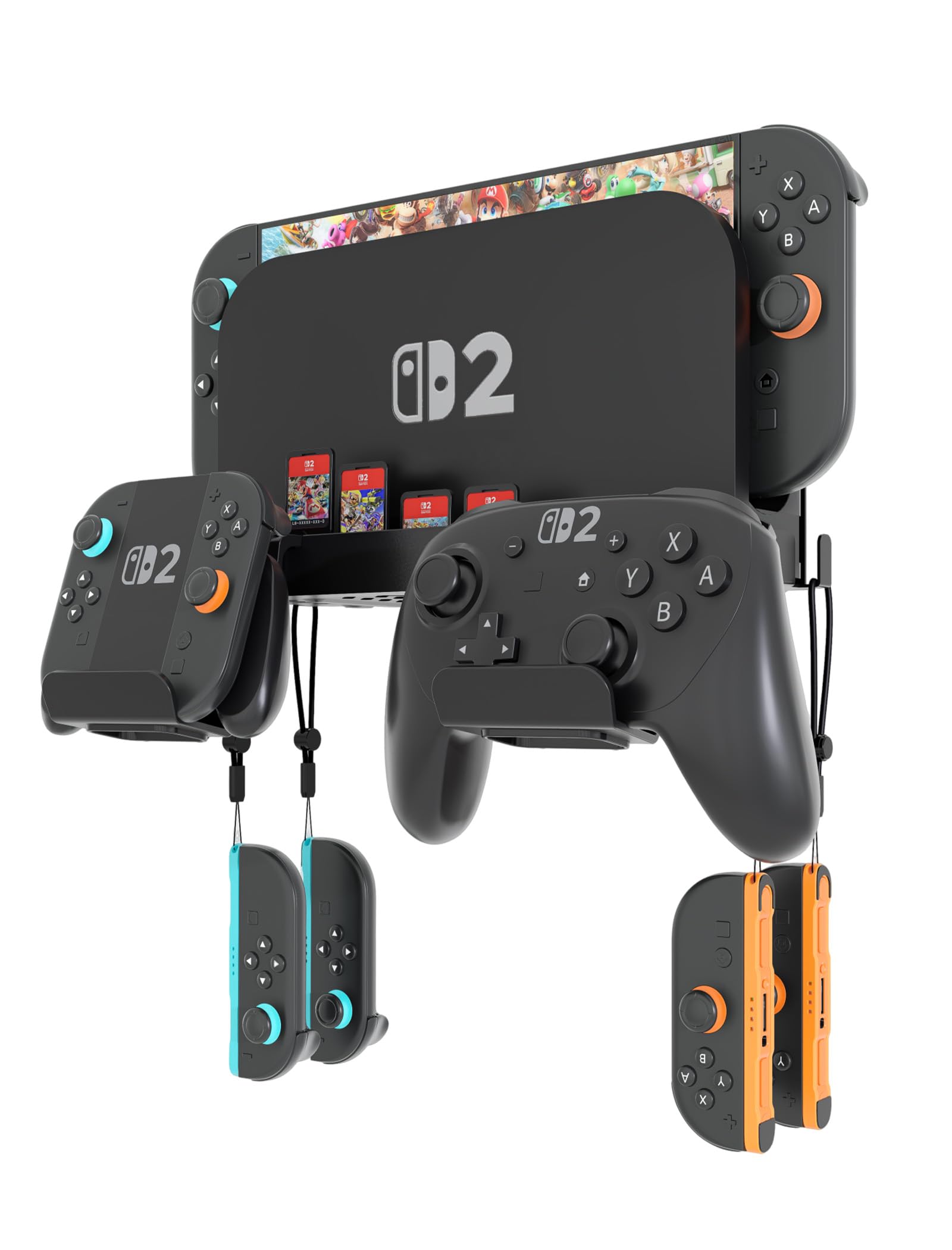 KUNSLUCK Switch 2 Wall Mount - Wall Mount Stand for Nintendo Switch 2 (2025) Console, Joy-Con, Game Cards - Space-Saving Dock with Cooling Vent Design & Easy Installation – All-in-One Wall Holder Organizer Kit