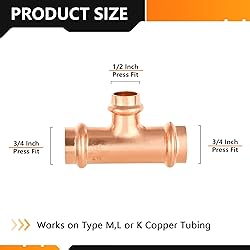 HeSun 10-Pack Copper Press Tee, 3/4" x 3/4" x
