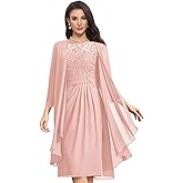 2 Piece Laces Applique Mother of Bride Dress with Jacket Classy Chiffon Knee Length Formal Evening Gowns