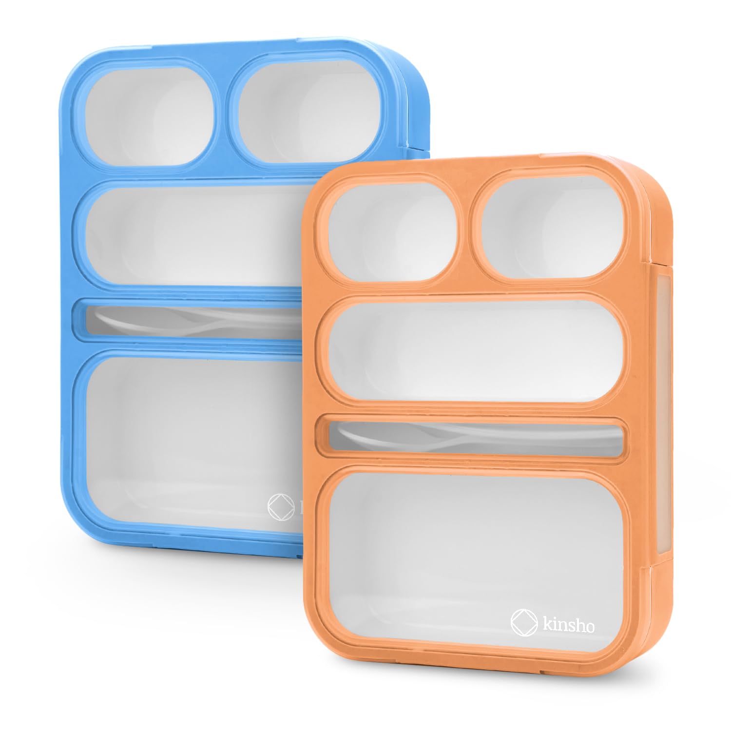 Photo 1 of kinsho Bento-Box for Adults or Kids, Lunch-Boxes Portion Control Container for Women Men Girls Boys | Leakproof Snack Containers for School BPA Free Utensils 5 Compartments | Blue, Orange
