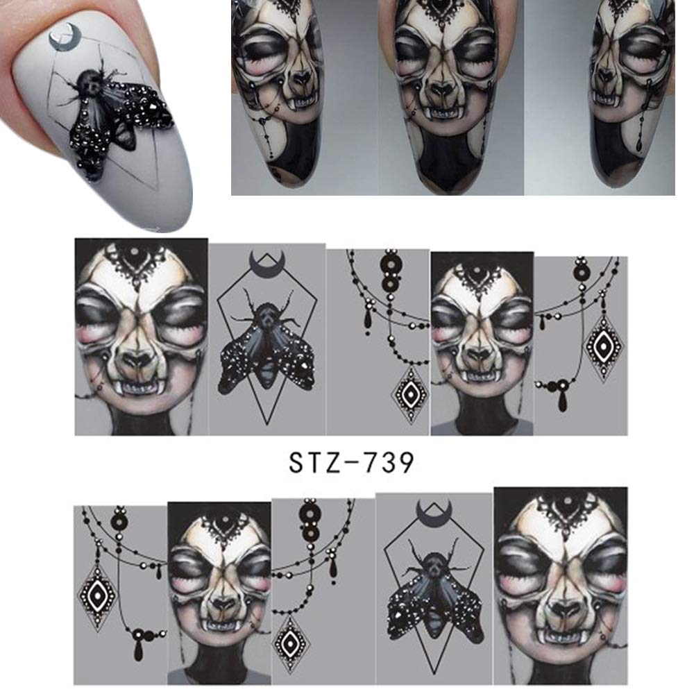 Halloween Nail Stickers Day of the Dead Nail Art Accessories Decals 25 Sheets Ghost Skull Eye Clown Hulk Water Transfer Nail Art Stickers for Halloween Party Supply Fingernails Toenails Decorations: Beauty