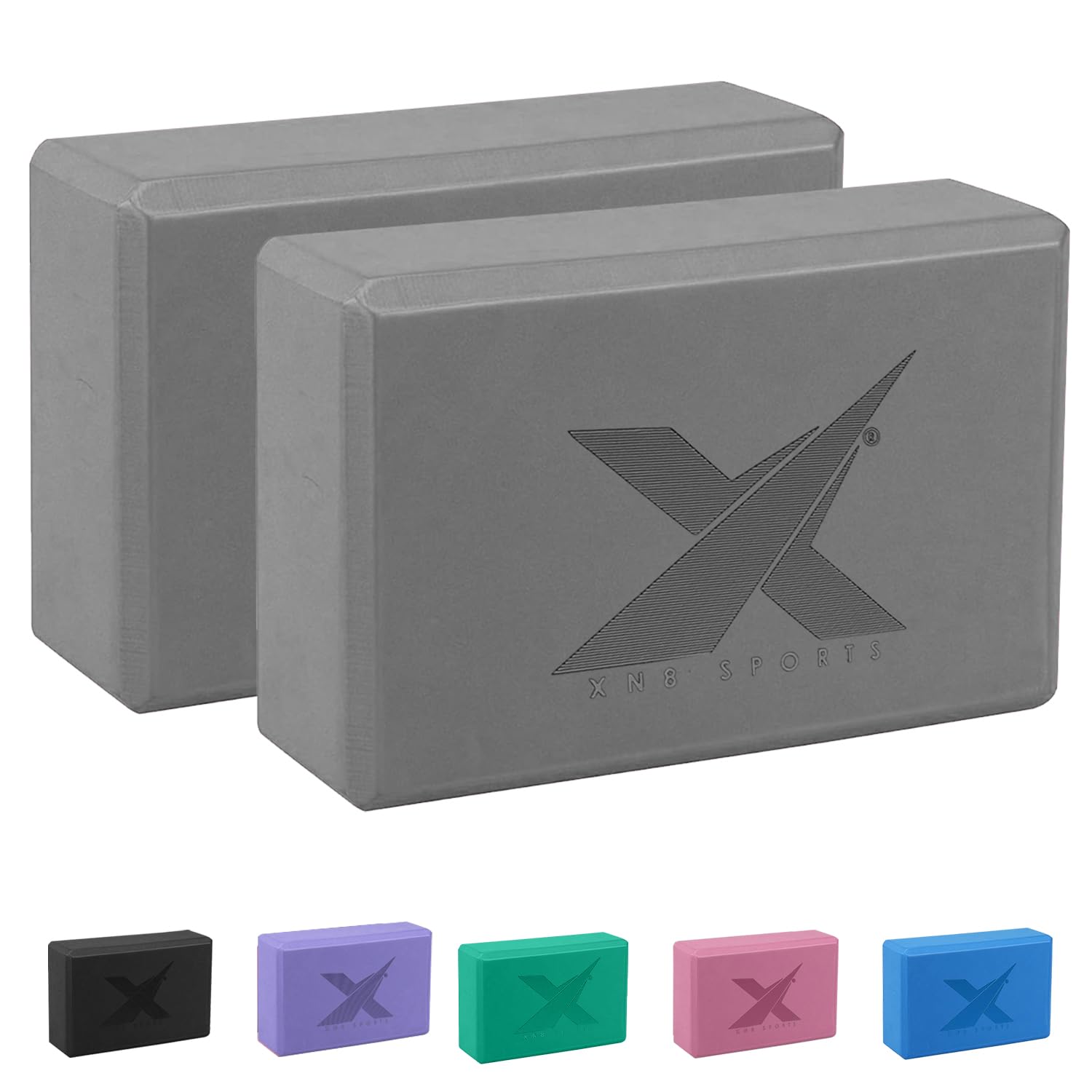 XN8 Sports Yoga Blocks Set of 2 High-Density Lightweight EVA Foam Yoga Brick For Deepen Poses Flexibility Pilates Strength Fitness Stretching Firm Sturdy Non-Slip Block