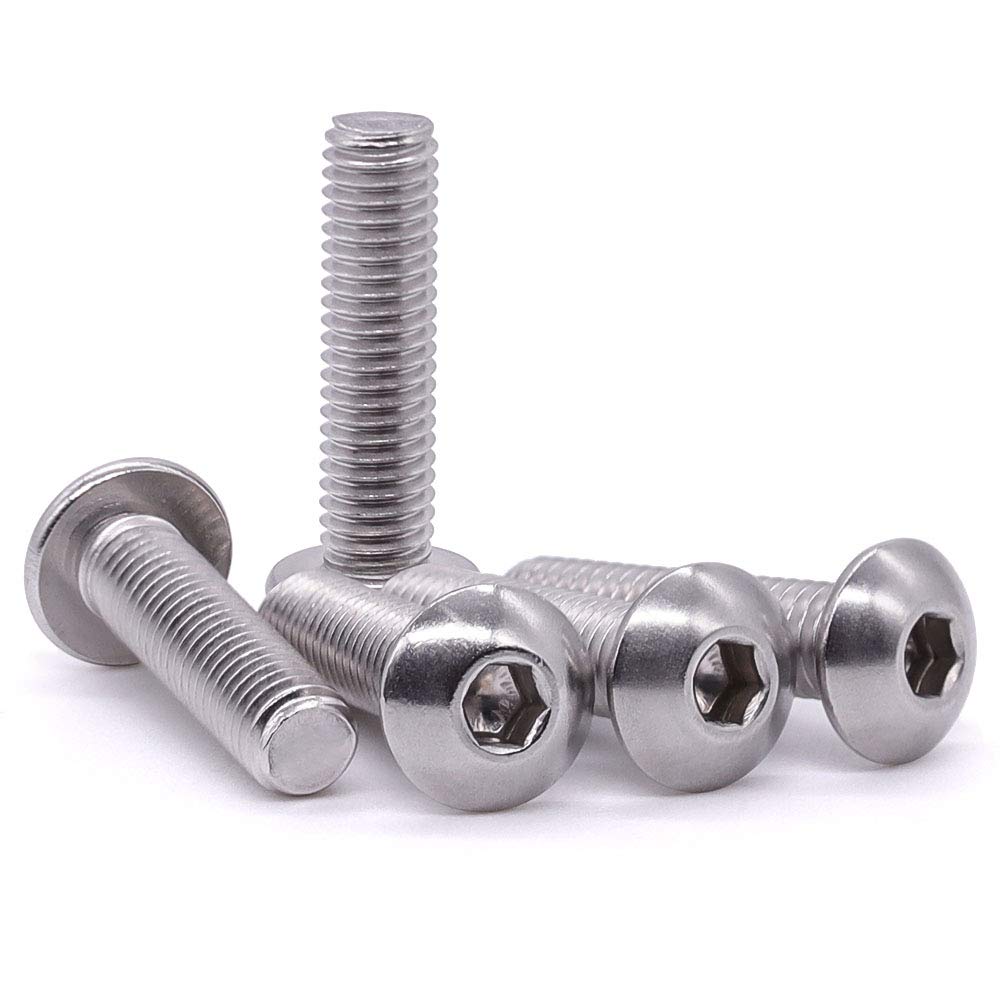 M5-0.8 x 16mm Button Head Socket Cap Screws 304 Stainless Steel 18-8 Hex Socket Cap Screws, Allen Hex Drive, Full Thread, Coarse Thread UNC, 100 PCS