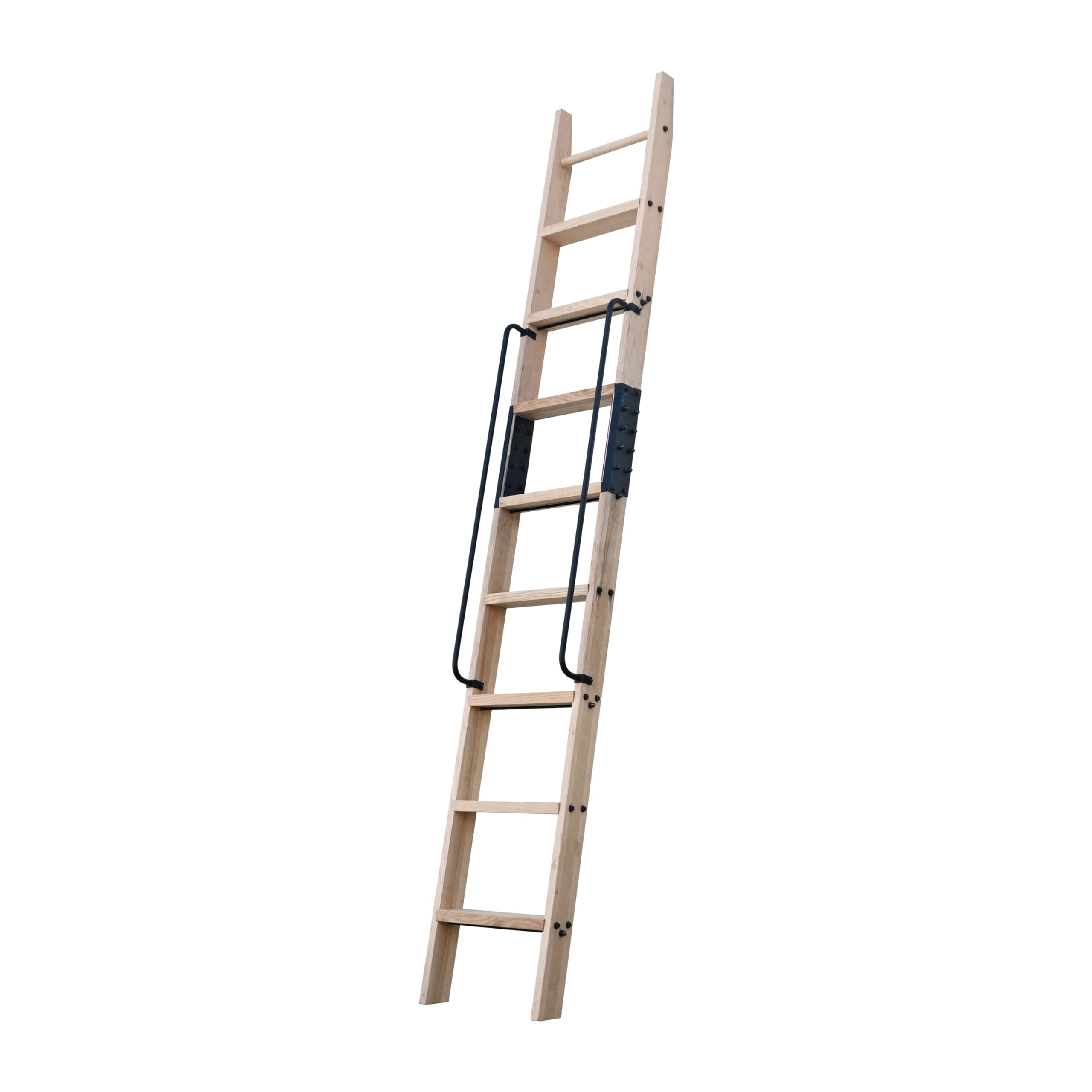Photo 1 of 104RDHOUSE 108in Red Oak Sliding Library Ladder with Handrail,Unassembled