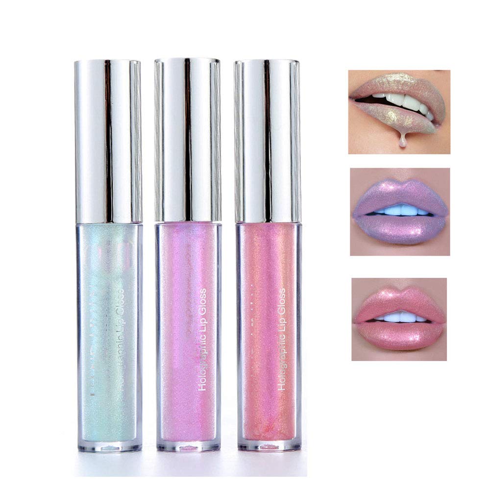 3 Color Glitter Lip Gloss Mermaid Glitter Lipstick Long Lasting Moisturizer Liquid Lipstick Polarized Color for Creating Sexy Lip Eye Beauty Lip Plumper Eye Lip Metallic Cosmetic Makeup