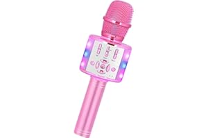 Amazmic Karaoke Microphone for Kids - Singing Toy with Voice Changer and Lights for Girls and Boys Ages 3 to 8+ Years Old (Light Pink Color)