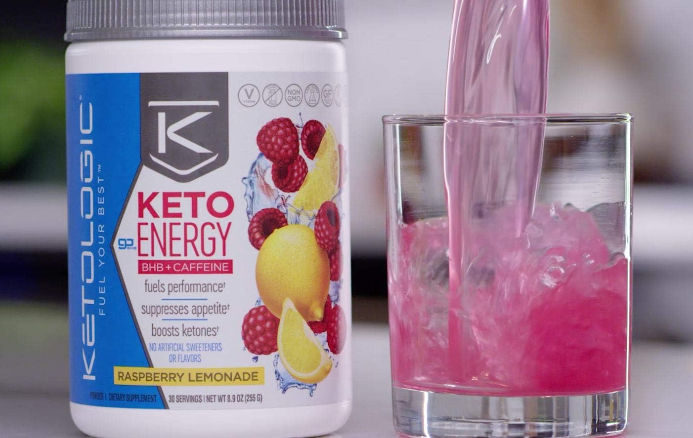 KetoLogic BHB Exogenous Ketones Powder with Caffeine (30 Servings) - Keto Pre-Workout, Boosts Ketosis, Energy & Focus - Support Keto Diet with Beta-Hydroxybutyrate Keto BHB Salts - Raspberry Lemonade: Health & Personal Care