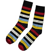 Renew Fibres Men’s Crew Socks – Multi Color Stripe Design, 3 Pair Pack – Cotton Blend, Breathable & Stretch Fit, US Shoe Size 6–12