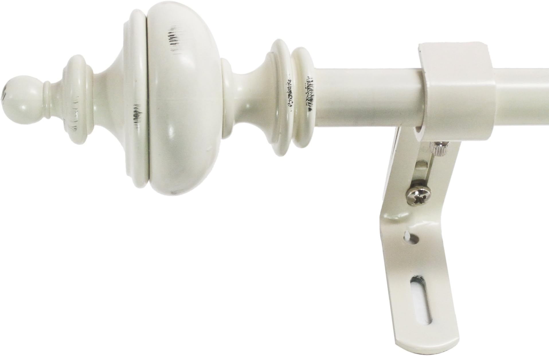 Decopolitan Urn 5/8" Curtain Rod Set, 26 to 48 Inches, Distressed White