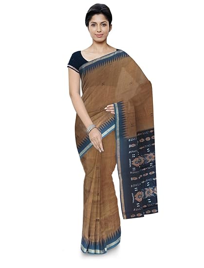 Odisha handloom Sambalpuri Handloom Womens Cotton Saree (Black & Brown)