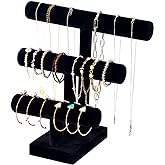 ByKen Jewelry T Bar Bracelet Display Stand,Bracelet Organizer Holder,Jewelry Display Stand, Necklace Bangle Scrunchie Watch Organizer (Black, 3 tier)