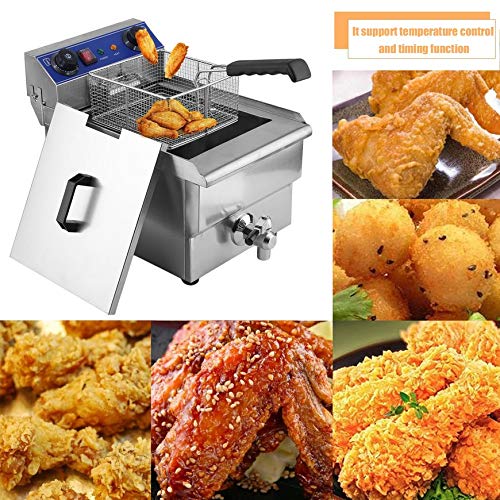 Belovedkai Electric Deep Fryer, 13L/26L Stainless Steel Commercial Electric Deep Fat Fryer Temperature Control Timing Fryer with Drain & Basket,Single Tank/Dual Tank (13L Single Tank) - Thumbnail 3