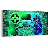 Feelyou Kids Gamer Posters Pictures Bathroom Wall Decor Tech Line Gaming Prints Wall Paintings Boys Girls Game Lovers Canvas Wall Art for Living Room Bedroom Green Blue Large Artwork, 19"x38"
