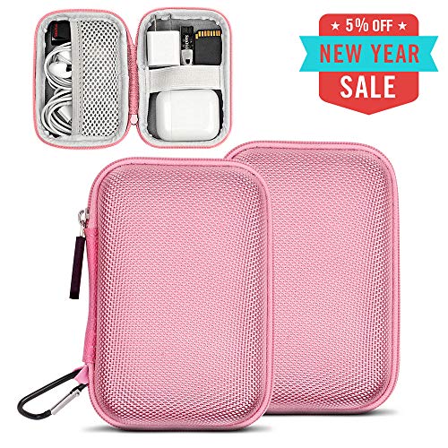 [2 Pcs] Earbuds Carrying Case, ASMOTIM Hard Case Pink Pouch EVA Hard Carrying Pouch Headphone Case Portable Travel Earphone Case Pouch for Headset Charge Cable USB Key with Durable Exterior -Pink