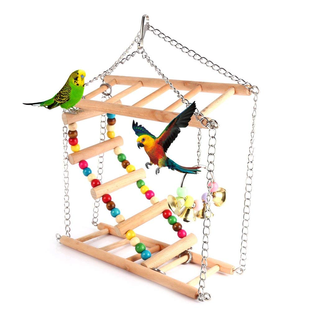 Budgie Toys Yosoo Pet Hanging Ladder Wooden Suspension Bridge Steps Stairs Climbing Swing Double-Layer Toys For Bird Parakeet Hamster Budgie Cockatiel Parrot Hammock Cage Toy