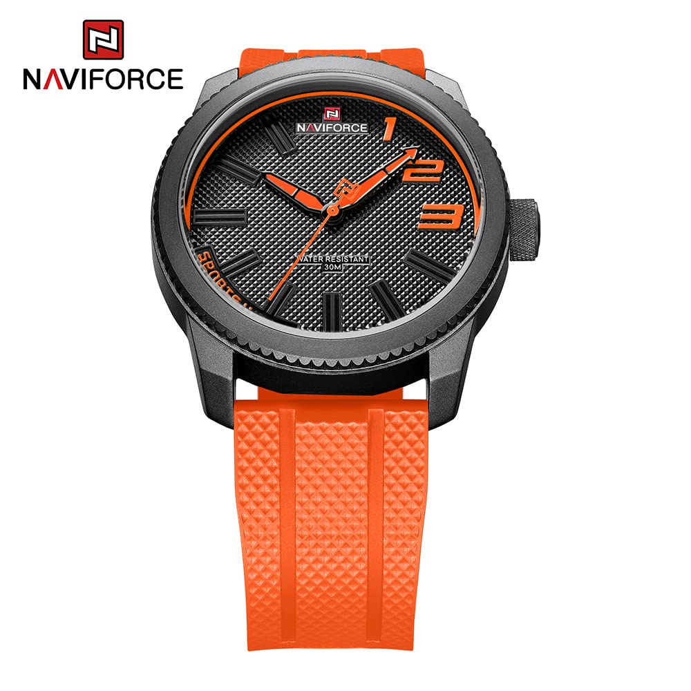 NANVIFORCE Fashion Watch with Silicone Strap Top Brand Luxury Men Watches Sport Waterproof Quartz Watches for Men, Orange, English