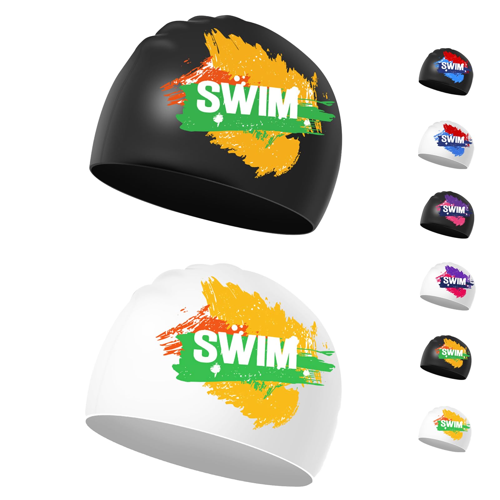 Swimming Cap Kids 6-14 - 2 Pieces Swim Hat Kids Girls Boys Waterproof for Short & Long Hair (Golden&Green)