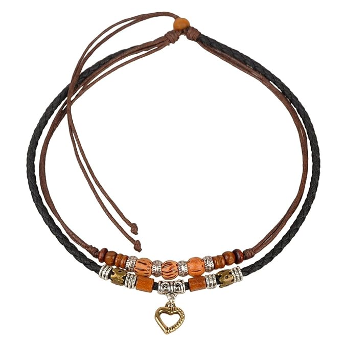 Ancient Tribe Leder-Halsband, Vintage-Optik, Schwarz