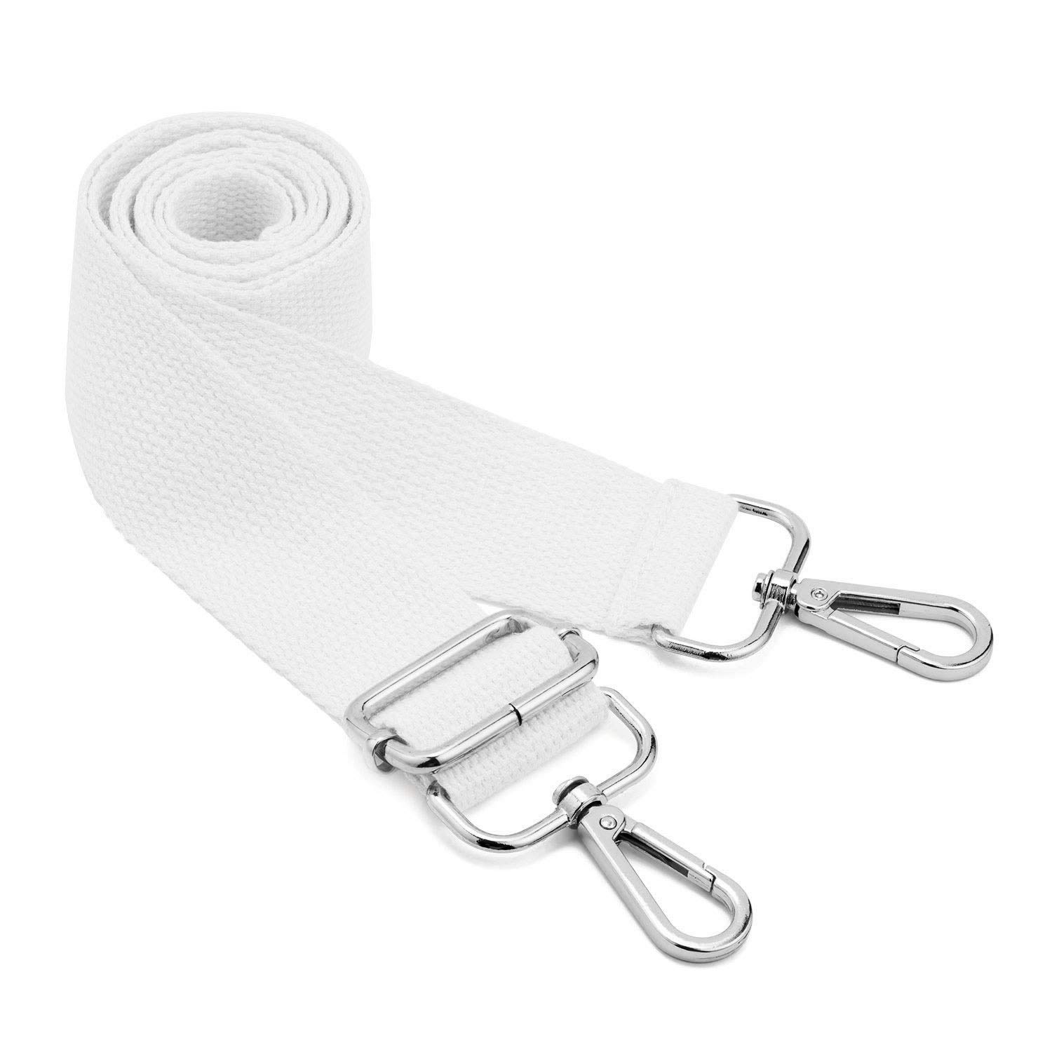 Wide Shoulder Bags Strap,Adjustable Replacement Belt Bag Strap with Silver Swivel Hooks Soft Canvas Purse Straps Messenger Bag Changeable Long Strap For Crossbody Handbag(Silver-White)