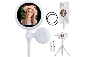 FUSSION Plug-and-Play Vlog Selfie Monitor Screen iPhone, Lightweight Back Camera Monitor with Remote, 60fps Magnetic Selfie Screen for Rear Camera Selfies, Vlogging, Only Compatible with iPhone - Off White