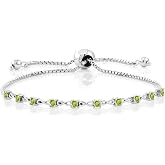 Gem Stone King Round Gemstone Birthstone Tennis Bracelet For Women | 925 Sterling Silver | 2.5MM Round | Fits Up To 9 Inch Wrist | Adjustable Bolo Bracelet For Women | Easy-On Easy-Off
