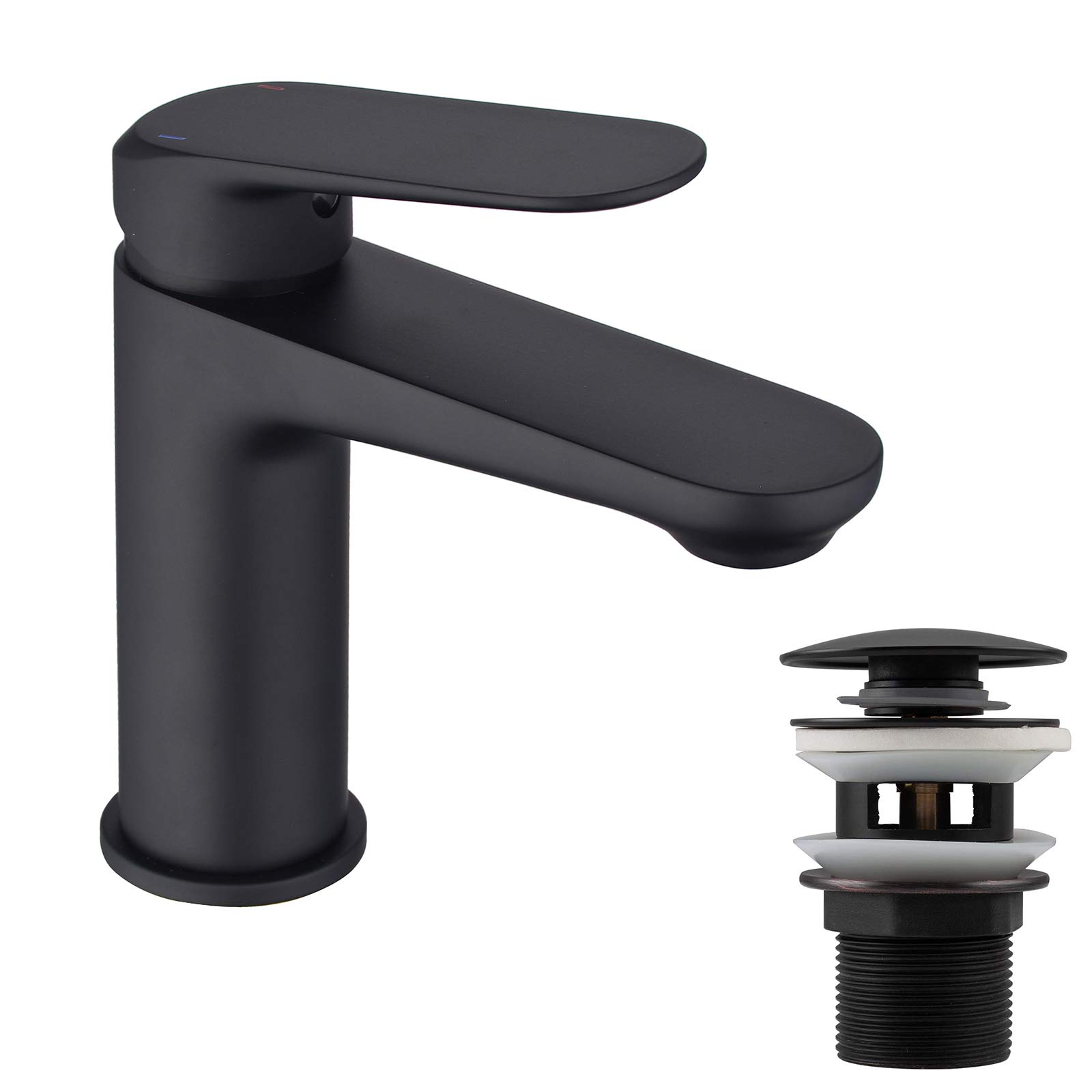 Bathroom Sink Mixer Tap,NEWRAIN Bathroom Basin Taps Mixer Mono Matte Black Brass Single Hole with Pop up Waste