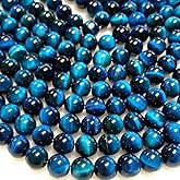 Zenkeeper About 180 Pcs Lake Blue Tiger Eyes Beads for Jewelry Making 4 MM Lake Blue Tiger Eyes Gemstones Loose Stone Beads