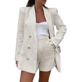 Cicy Bell Womens 2 Piece Tweed Blazer Shorts Sets Long Sleeve Double Breasted Suit Jackets Business Outfit