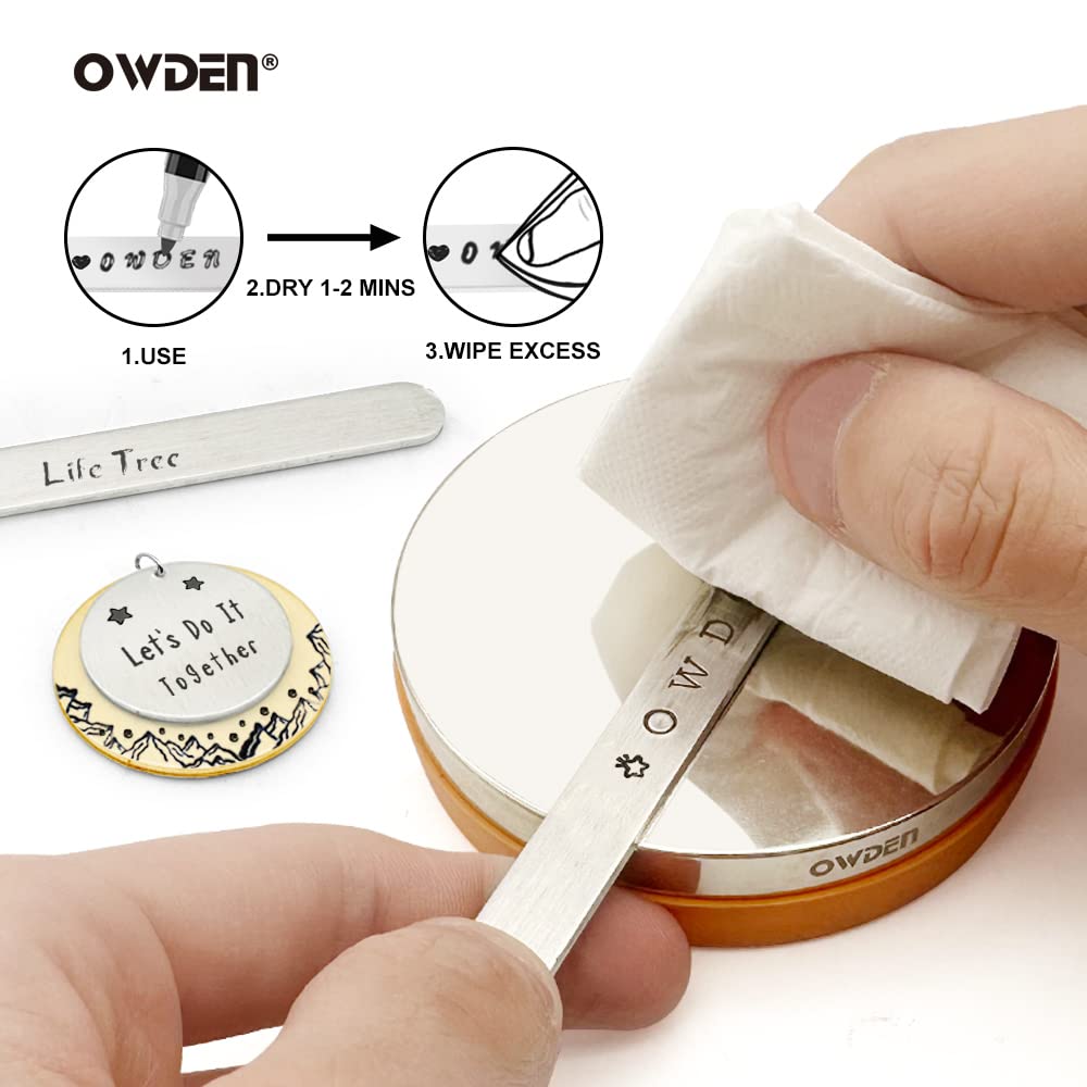 OWDEN 2-Pieces Metal Stamp Enamel Marker for Metal Stamping and Engraving Diy, Jewelry Steel Stamps Acrylic Ink. (2-Pieces Black)