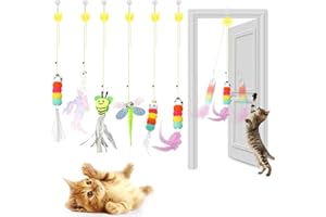 JEChrochen 2025 New 6 Pcs Interactive Feather Cat Toys, Retractable Indoor Teaser for Self Play, Hanging Toy for Kitten Chase, Fun Exercise, Mental and Physical Stimulation