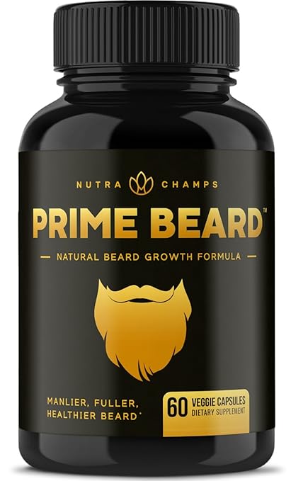 Prime Beard Beard Growth Vitamins Supplement for Men - Thicker, Fuller, Manlier Hair - Scientifically Designed Pills with Biotin, Collagen, Zinc & More! - for All Facial Hair Types - Veggie Capsules