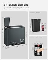 SONGMICS Kitchen Bin 3 x 18 L Recycling Bin 3 Compartment Steel Greenish Grey view 7