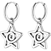 HZMAN Geometric Dangle Drop Earring for Men Women Stainless Steel Lightweight Hinged Huggie Hoop Earring Jewelry Gift