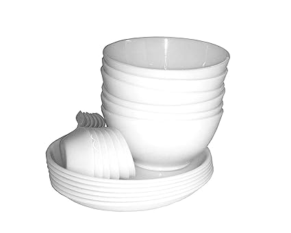 King International Stainless Steel White Microwable Soup Set of 18 Pieces (6 Bowl, 6 Spoon, 6 Plate)