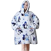 Queenshin Wearable Blanket Hoodie, Oversized Flannel Comfy Sweatshirt for Adults,Warm Cozy Hooded Body Blanket