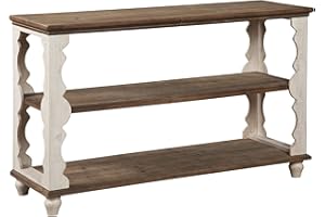 Signature Design by Ashley Alwyndale Wood 3 Shelf Console Sofa Table, Brown & White