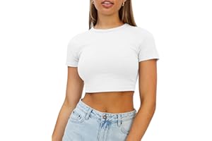 WYNNQUE Womens Crop Tops Cute Summer Scoop Neck Basic Tees Slim Fit Trendy Short Sleeve T Shirts for Teen Girls 2024