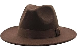 hhhlsl Wide Brim Fedora Hats for Men Women, Vintage Wool Felt Mens Dress Hats, Large Flat Brim Western Cap for Winter Fall, D
