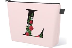 YESMET Personalized Makeup Bag, Initial Letter L Makeup Bag for Women Girl Christmas Gift Monogram Cosmetic Bag Pink Personalized Toiletry Pouch, For Mom Grandma Sister Friends Thanksgiving Christmas Gift