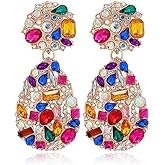 Aloha Earrings Non Pierced Gold Tone Clip On Sparkling Crystal Teardrop Chandelier Statement Dangling Earrings