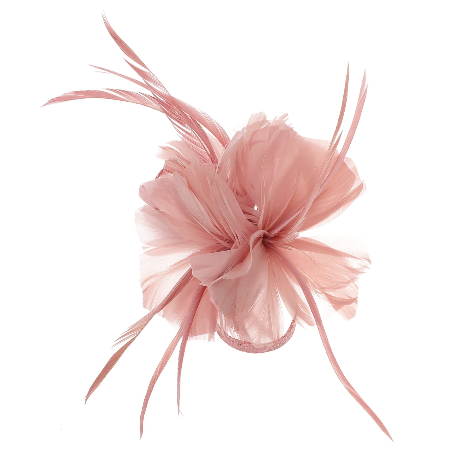 Lurrose Nude Pink Fascinator Hair Clip - Elegant Flax Flower Headpiece, Vintage Hair Side Clip with Brooch Pin for Weddings, Prom and Cocktail Parties