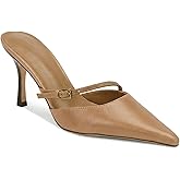 Black Pointed Toe Kitten Heels for Women Ankle Buckle Strap Mules Vintage Sexy Slip on Stiletto Pumps Shoes