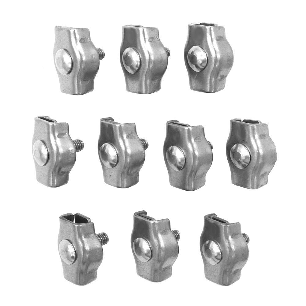 POFET 10 Pack 304 Stainless Steel Bolt Wire Clip, Adjustable Steel Wire Rope Single Clamps M4