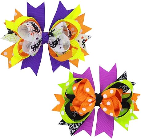 Amazon Co Jp Healifty 2本のハロウィングログリンリボンボーイかわいいカラフルなヘアクリップヘアアクセサリー子供たちのための女の子 ドラッグストア