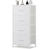 DUMOS Dresser for Bedroom, 4 Storage Drawers, Tall Fabric Closet Chests Organizer Tower Furniture with Wooden Top Metal Frame for Clothes, Living Room, Hallway, Entryway