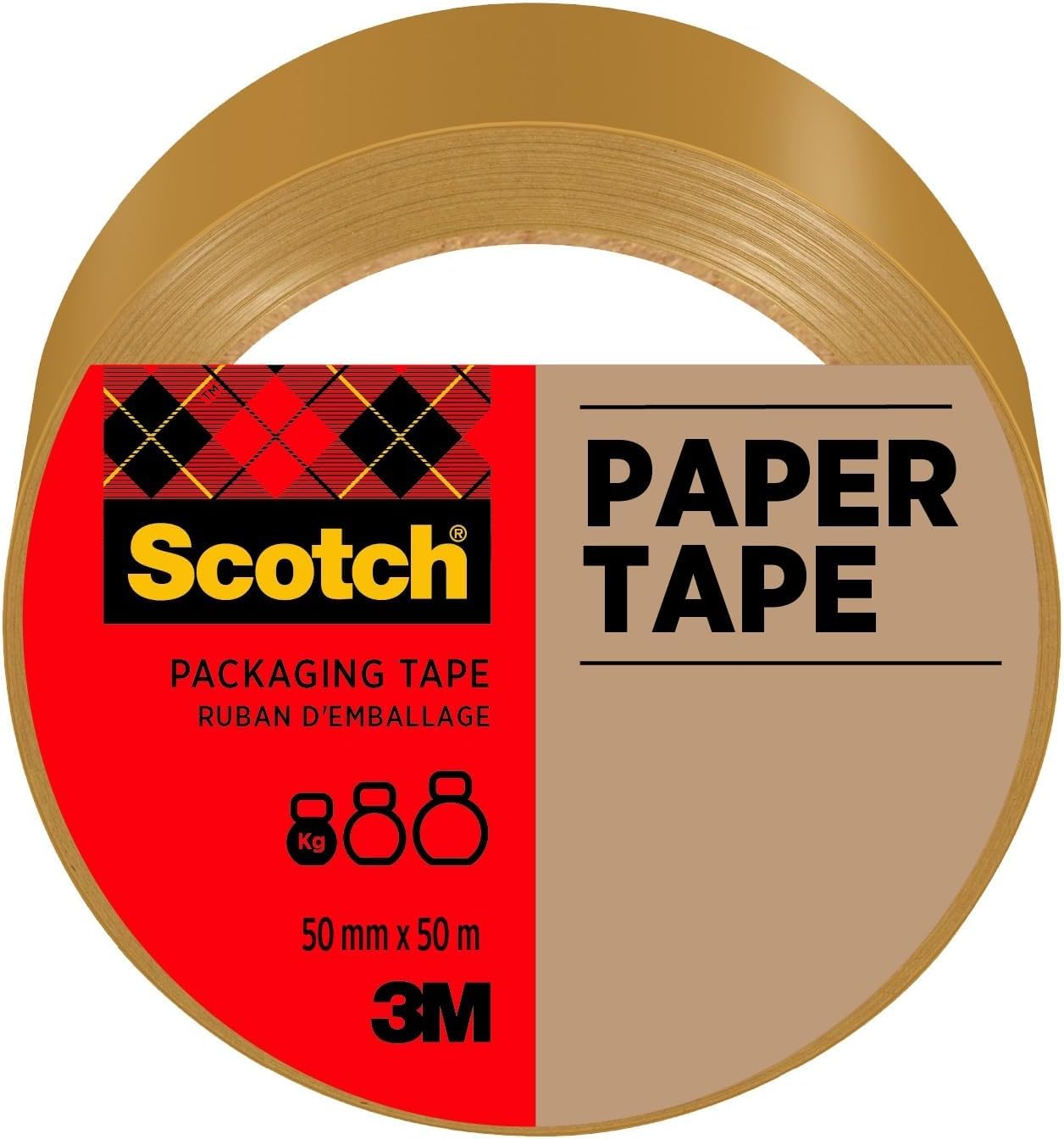 Scotch Paper Mailing Tape Brown 50 mm x 50 m 1 Roll/Pack -Ideal for Sealing Light Parcels and Envelopes