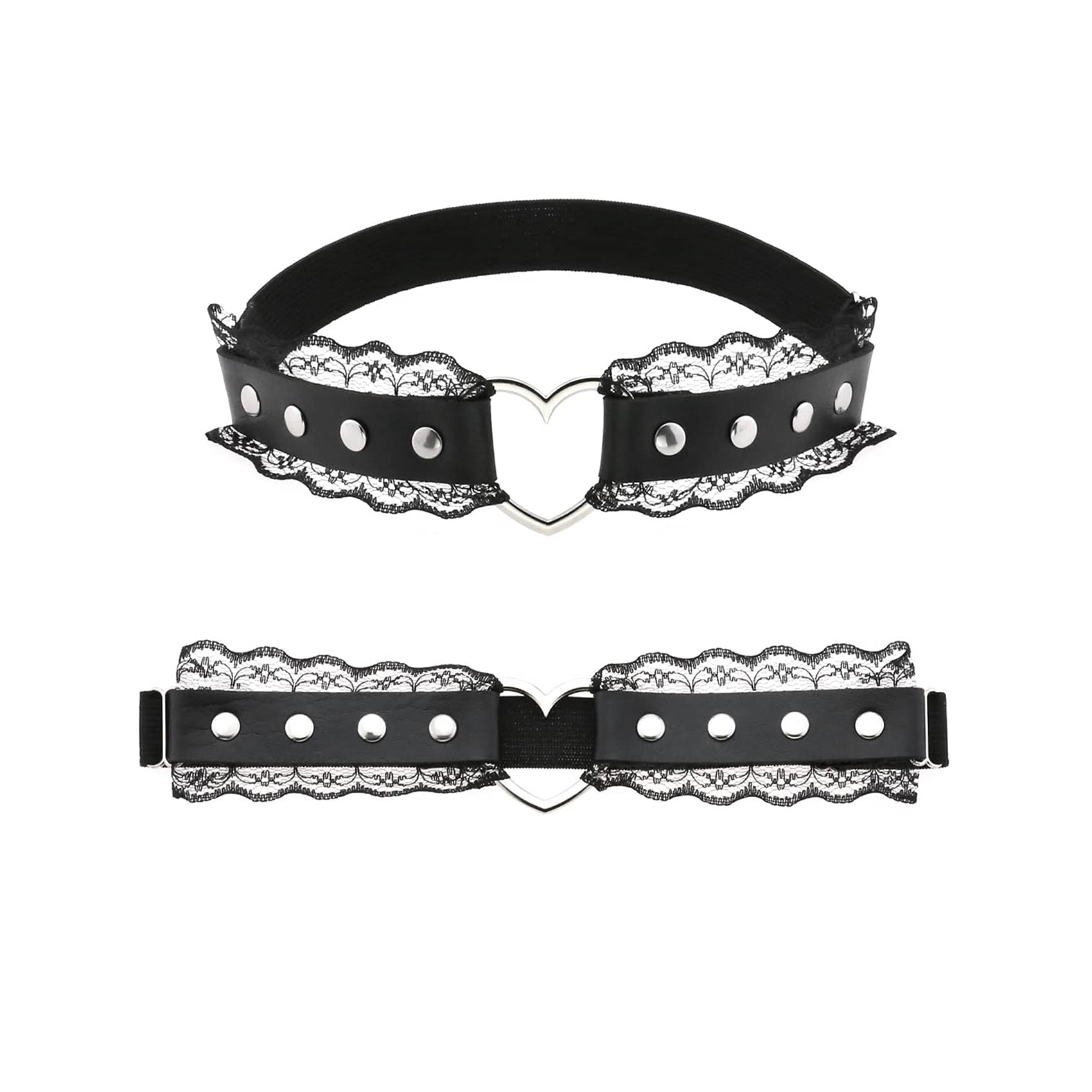 alisikee 2Pcs Adjustable Lace Heart-Shaped Thigh Garter, Elastic Leg Garters for Women