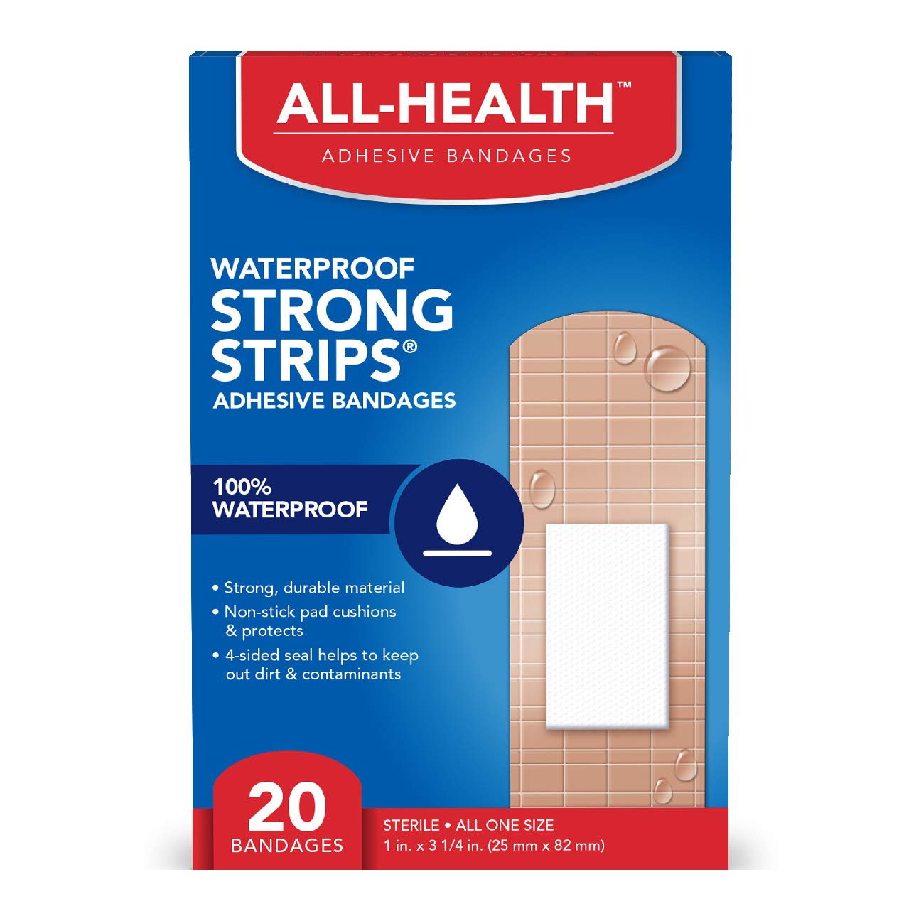All Health Clear Waterproof Heavy Duty Bandages, 1 in x 3.25 in, 20 ct | 100% Waterproof First Aid for Minor Cuts & Scrapes: Prime Pantry